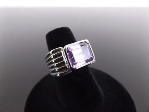 .925 Sterling Silver Princess Cut Amethyst Ring Size 6