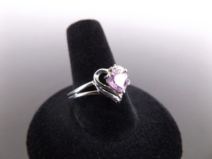 .925 Sterling Silver Pink Sapphire Heart Crystal Ring Size 9