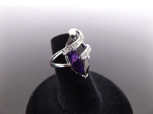 .925 Sterling Silver Marquise Cut Amethyst Crystal Ring Size 5