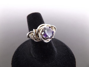 .925 Sterling Silver Faceted Amethyst Crystal Birds Nest Ring Size 7.5