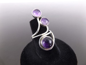 .925 Sterling Silver Amethyst Cabochon Ring Size 5.5