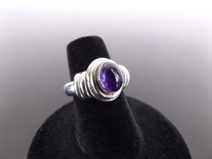 .925 Sterling Silver Amethyst Cabochon Ring Size 5.5