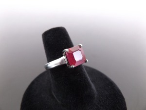 .925 Sterling Silver Square Cut Ruby Ring Size 6