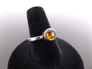 .925 Sterling Silver Amber Cabochon Ring Size 7.5
