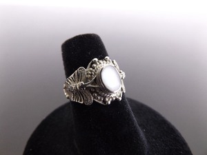 .925 Sterling Silver Inlayed Mother of Pearl Butterfly Ring Size 5.5