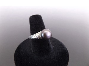 .925 Sterling Silver Genuine Black Pearl Ring Size 8