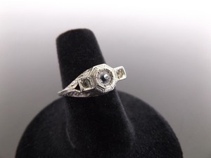 .925 Sterling Silver Faceted Crystal Antique Ring Size 6