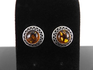 .925 Sterling Silver Amber Cabochon Post Earrings
