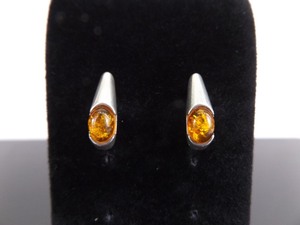.925 Sterling Silver Amber Cabochon Post Earrings