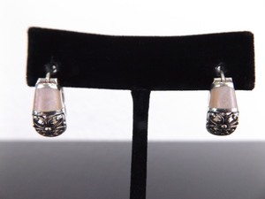 .925 Sterling Silver Pink Mother of Pearl Scroll Hook Clamp Earrings