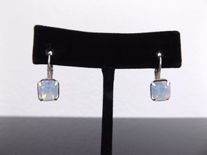 .925 Sterling Silver Designer Signed Moonstone Crystal Hook Latch Earrings