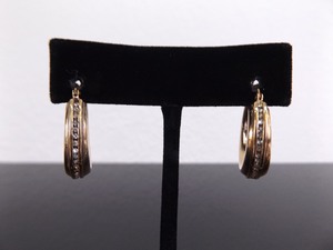 .925 Sterling Silver Vermeil Rose Gold Crystal Hoop Hook Clamp Earrings