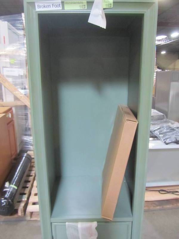 lot 102 image: Home Decorators Collection Hazelton 18 in. W x 15 in. D x 67-12 in. H Bathroom Linen Cabinet in Antique Green 8205500610