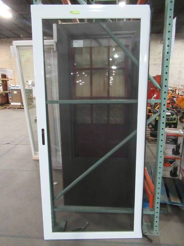 lot 623 image: Grisham White Aluminum Sliding Curtain Screen Door 36 x 80, SCRPA36WHT. - Small holes in screen.