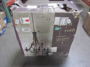lot 849 image: allen  roth Latchbury 9-Light Aged Bronze Transitional Textured Glass Chandelier B10125