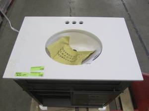 lot 304 image: Style Selections Morriston Distressed Java Single Sink Vanity with White Engineered Stone Top (Common 30-in x 20-in) WSL30BHV