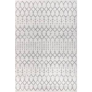 lot 108 image: Moroccan Hype Boho Vintage Diamond CreamGray 8 ft. x 10 ft. Area Rug - Some Stains on Back - USED