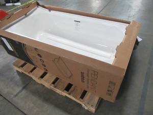 lot 107 image: Briggs Pendant 60 X 30 X 14 14 White Porcelain Enameled Steel Rectangular Right-Hand Drain - Slight enamel Damage LH Upper Corner, LH Back Corner Bent..