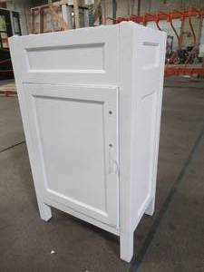 lot 201 image: Home Decorators Collection 18 in. W x 12 in. D Vanity in White - Missing Basin Top.