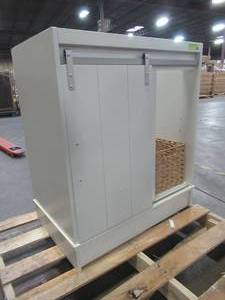 lot 205 image: Twin Star Barn Door Bath Vanity Cabinet in White - Cabinet Measures Approximately 28 34 X 17 12 X 33 14