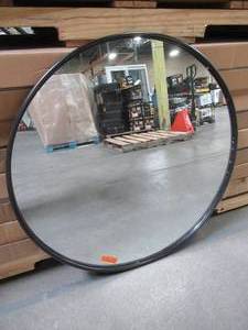 lot 615 image: Black Frame Round Mirror 36 in Diameter - Some Scratches.
