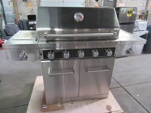 lot 226 image: KitchenAid 5-Burner Propane Gas Grill in Stainless Steel with Sear and Side Burners with Cover - USED