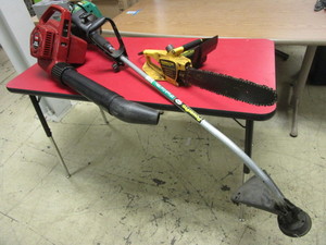 lot 409 image: REMINGTON POWER CUTTER CHAINSAW, TORO SUPER BLOWER YARD VAC, POWER PRO TRIMMER