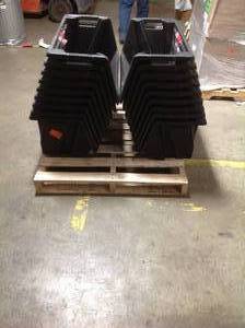 PALLET WITH 18 HUSKY Stackable Storage Bin in Black (NOT USED)