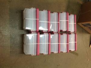 PALLET WITH 10 PLASTIC BINS WITH COVERS NOT USED
