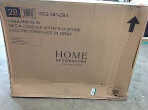 HOME DECORATORS COLLECTION Highland 50 in. Faux Stone Mantel Electric Fireplace in Gray NOT USED