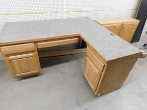 lot 60 image: Office Desk with Wall Cabinet