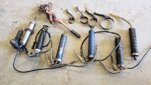 lot 29C image: Grease Guns, Oil Filter Wrenches, Come Along
