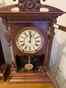 lot 10 image: Fancy Walnut Parlor Clock- Works