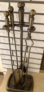 lot 45 image: Five-piece Fireplace tools and Lightweight Coal Bucket