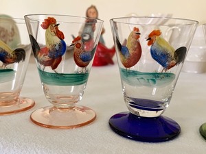 lot 48 image: Hand Painted Rooster Cordial Glasses