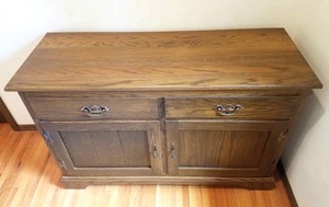 lot 70 image: Wood buffetstorage unit. 48 long x 18 wide x 32 high