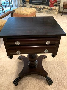 lot 94 image: Empire sewing table with claw feet
