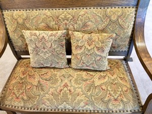 lot 102 image: 1900s Upolstered Oak Loveseat
