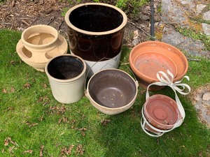 lot 138 image: Lot of Six Planters Including Six-Gallon Crock