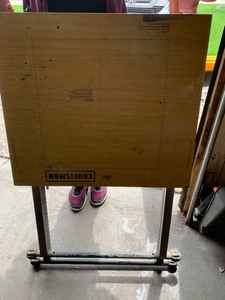 lot 145 image: Craftsman Portable Worktable topRigid Fliptop Portable Work Support and Plastic Saw Horses