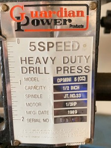lot 143 image: Guardian Power 5 Speed Drill Press