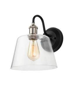 lot 44 image: Lot Of 3 Sherman 9 in. 1-Light Black Wall Sconce with Nickel Accents and Clear Glass
