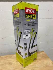 lot 45 image: RYOBI ONE 18-Volt Lithium-Ion String TrimmerEdger and Blower Combo Kit 2.0 Ah Battery and Charger Included