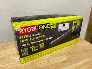 lot 46 image: RYOBI ONE 90 MPH 200 CFM 18-Volt Lithium-Ion Cordless Leaf BlowerSweeper - 2.0 Ah Battery and Charger Included