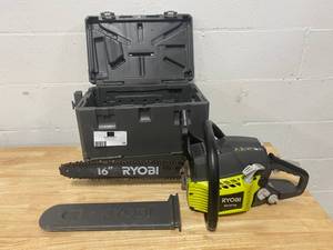 lot 55 image: RYOBI 16 in. 37cc 2-Cycle Gas Chainsaw with Heavy-Duty Case