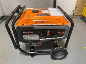lot 62 image: GENERAC GP6500- 6500-Watt Gasoline Powered Portable Generator with CO-Sense 50CSA and Transfer Switch Outlet for Home Backup