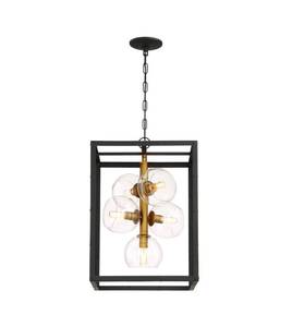 lot 68 image: EUROFACE Bentley Collection 5-Light Black and Gold Chandelier with Glass Shade