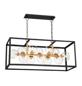 lot 69 image: EUROFACE Bentley Collection 12-Light Black and Gold Linear Chandelier with Glass Shade