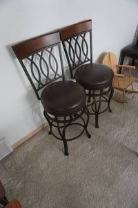lot 14 image: Lot of - 2 Wood Framed Padded Bar Stools