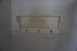 lot 66 image: 2-  White Wood Finish Wall Mount Bath Racks
